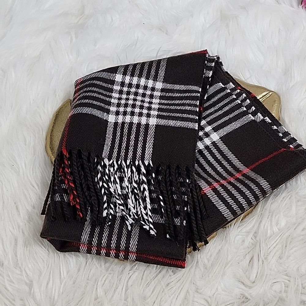 Luxury Cashmere Braided Fringed Buttery Soft Plaid Scarf Chocolate Brown